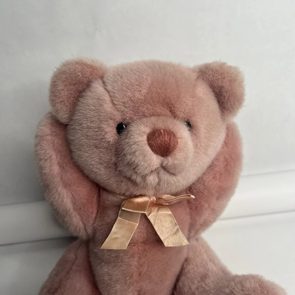Rare VTG 1989‎ Dakin Dusty Pink Jointed Teddy Bear Bow Plush Stuffed  Animal 14
